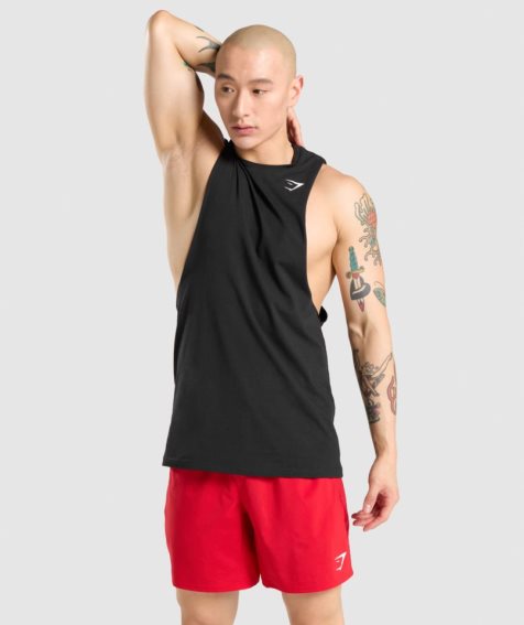 Men's Gymshark Critical Drop Arm Tanks Black | CA 85071A